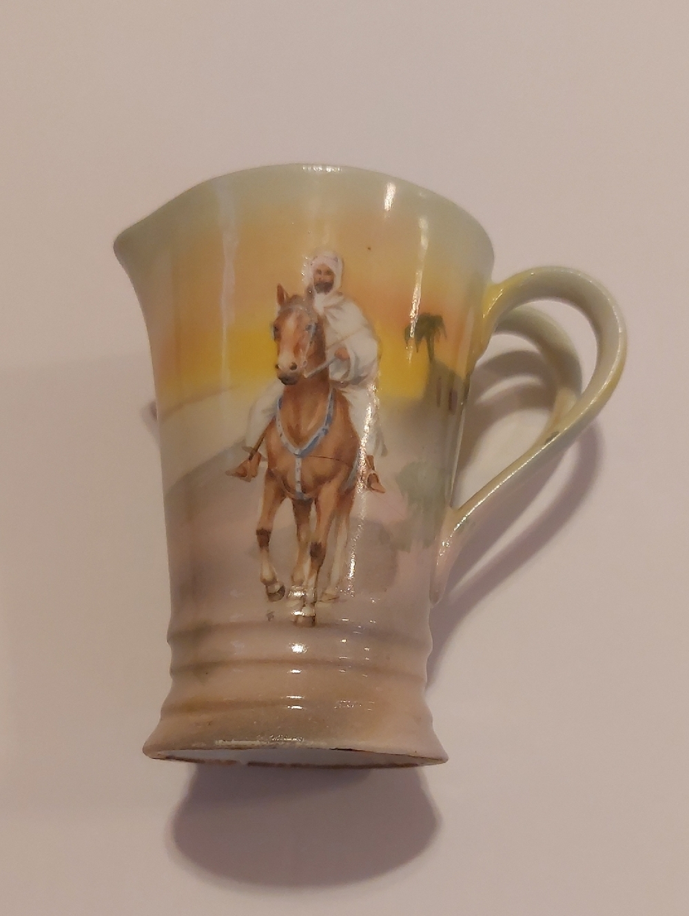 Decorative Horse Rider Fine Porcelain Pitcher in Cream and Tan